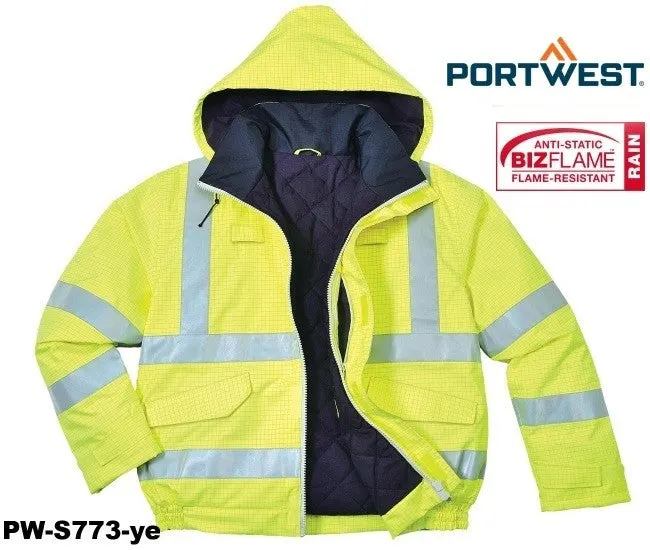 Warngelbe gefütterte Pilotenjacke von Portwest mit Reflexstreifen