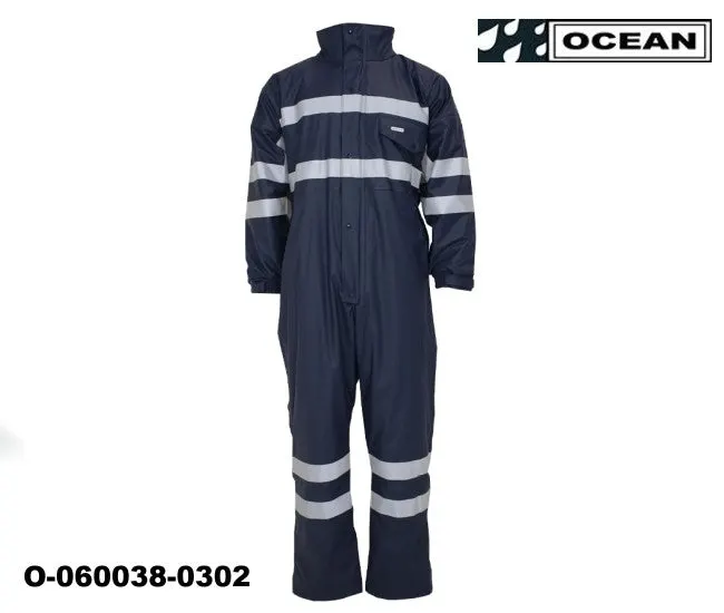 Marineblauer gefütterter Thermo-Regenoverall von OCEAN mit Reflexstreifen